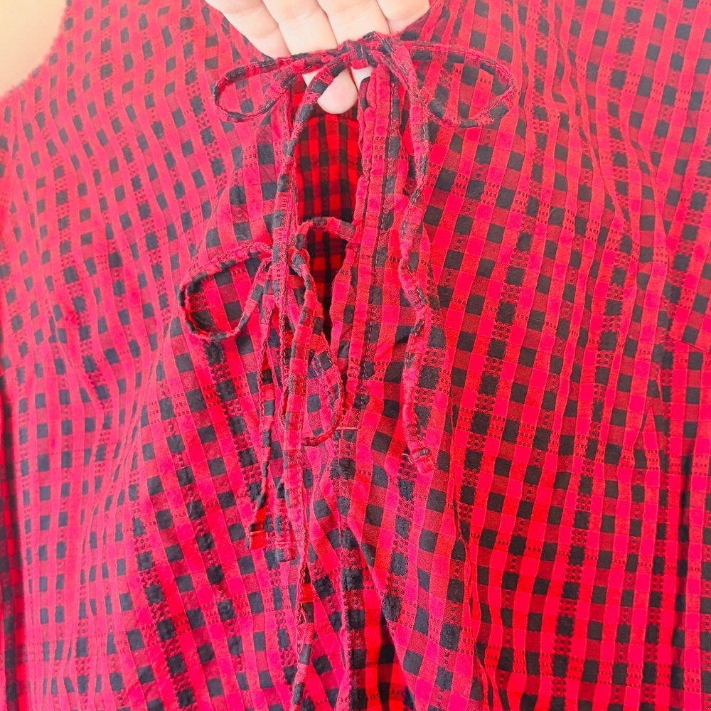 Time and Tru Red and Black Gingham Tie Front Midi Dress - Picture 4 of 11
